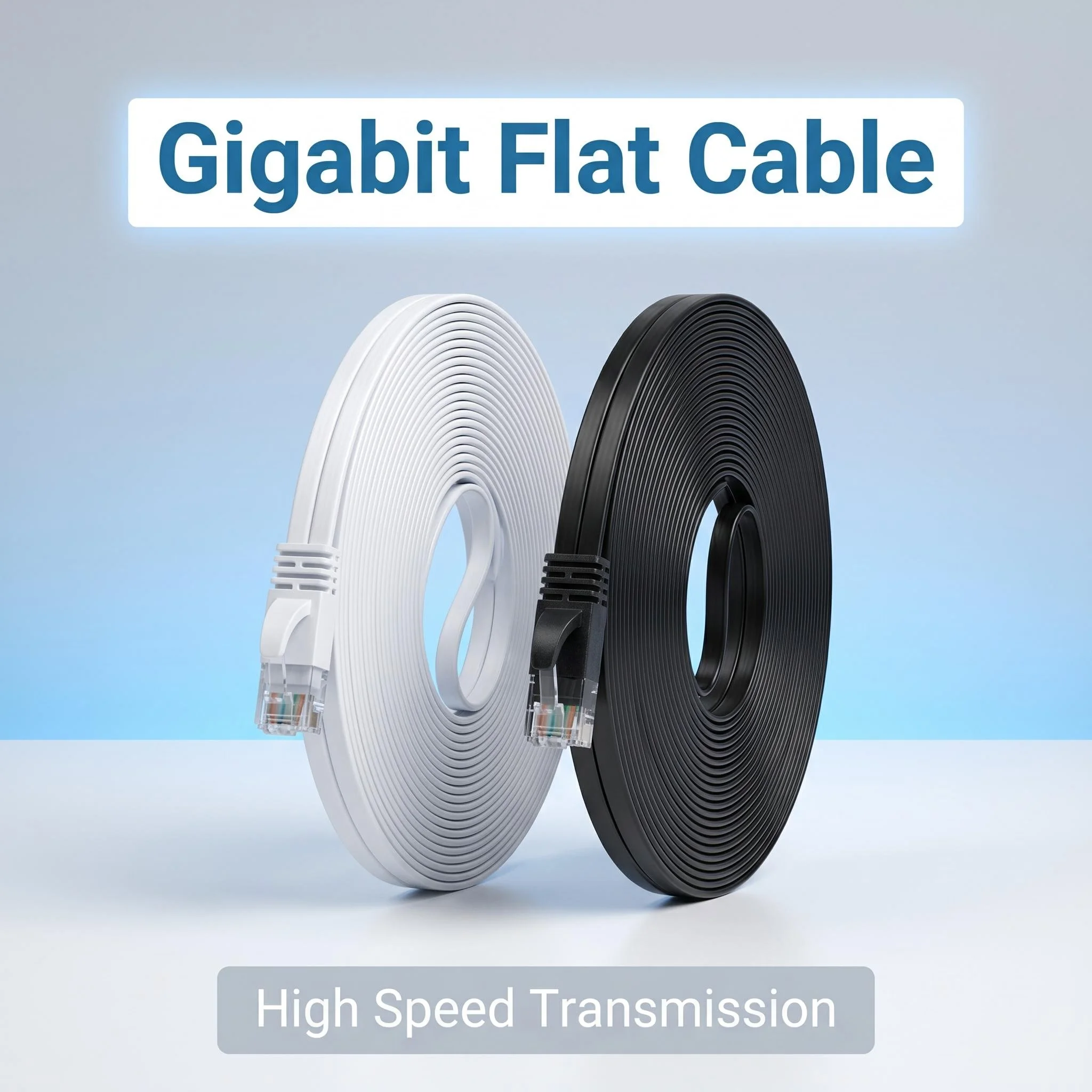 Cabo Ethernet Cat 6 1Gbps de Alta Velocidade, Cabo de Rede Plano com Conector RJ45 Banhado a Ouro para Jogos, Escritório Doméstico e Conexão de Rede LAN