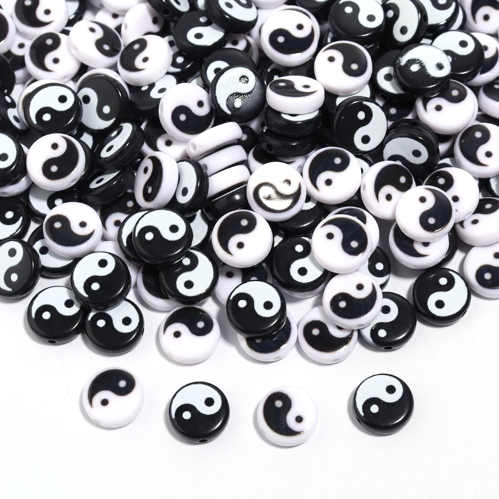 

50-100pcs/Lot 7 10mm Yin Yang Acrylic Beads for Jewelry Making Tai Chi Loose Spacer Beads DIY Bracelet Ncklace Keychains