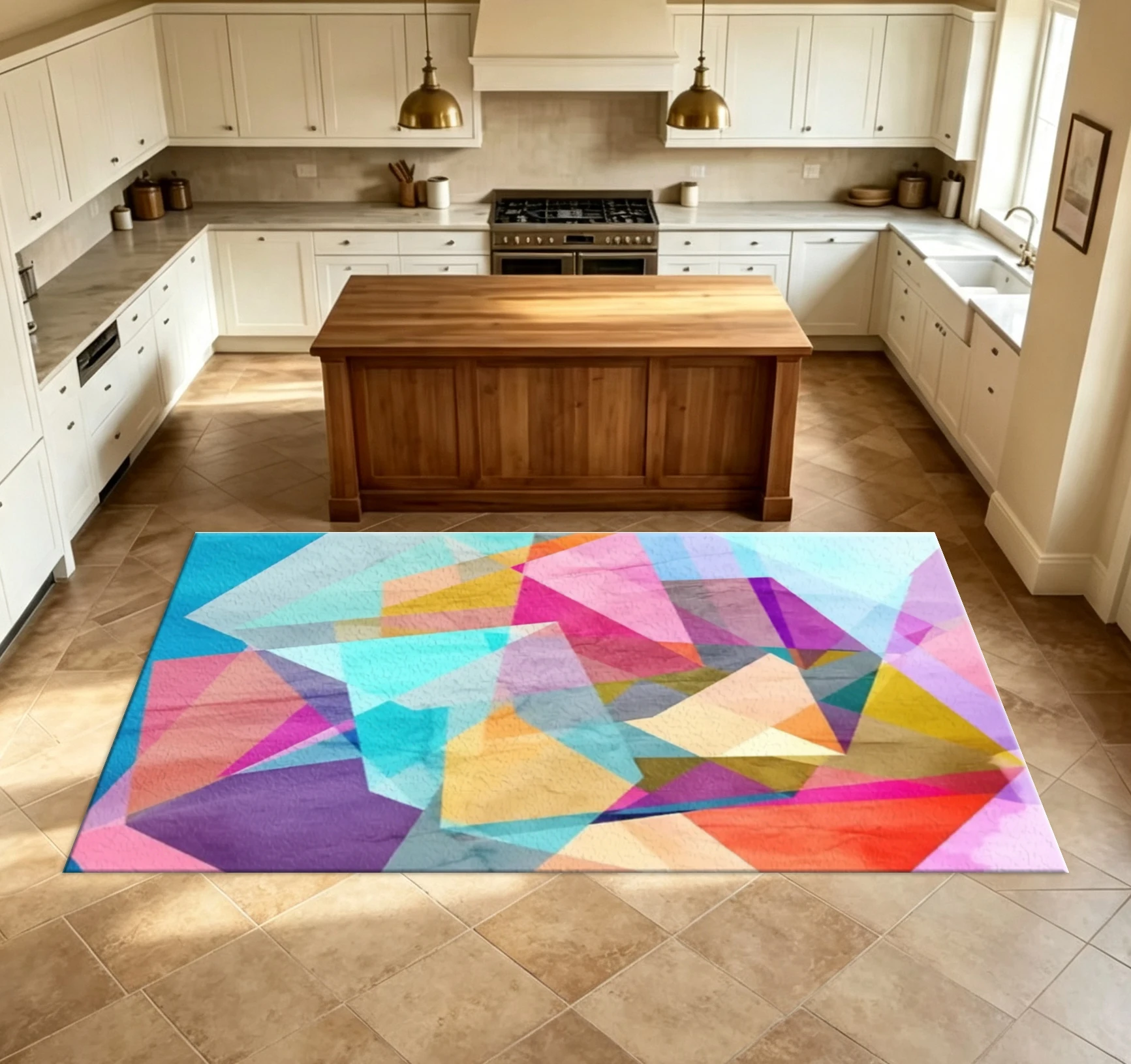 Colorful Crystal Geometric Abstract Pattern Carpet, Soft Transparent Polygonal Non-Slip Floor Rug, Suitable for Aesthetically Pleasing Bedrooms, Playrooms, and Home Decor