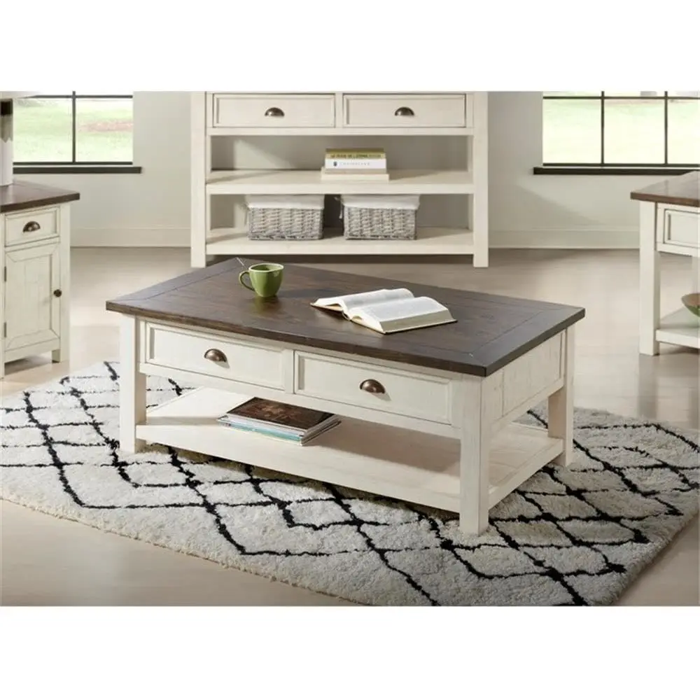 Cremeweißer Couchtisch mit brauner Platte