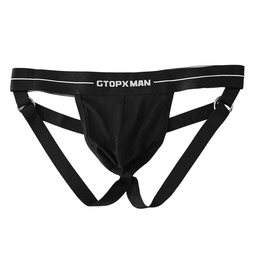 Men\'s Comfort-Focused G-String Thong with Hollow Butt Opening Elastic Low Waistband and U-Pouch for Natural Positioning