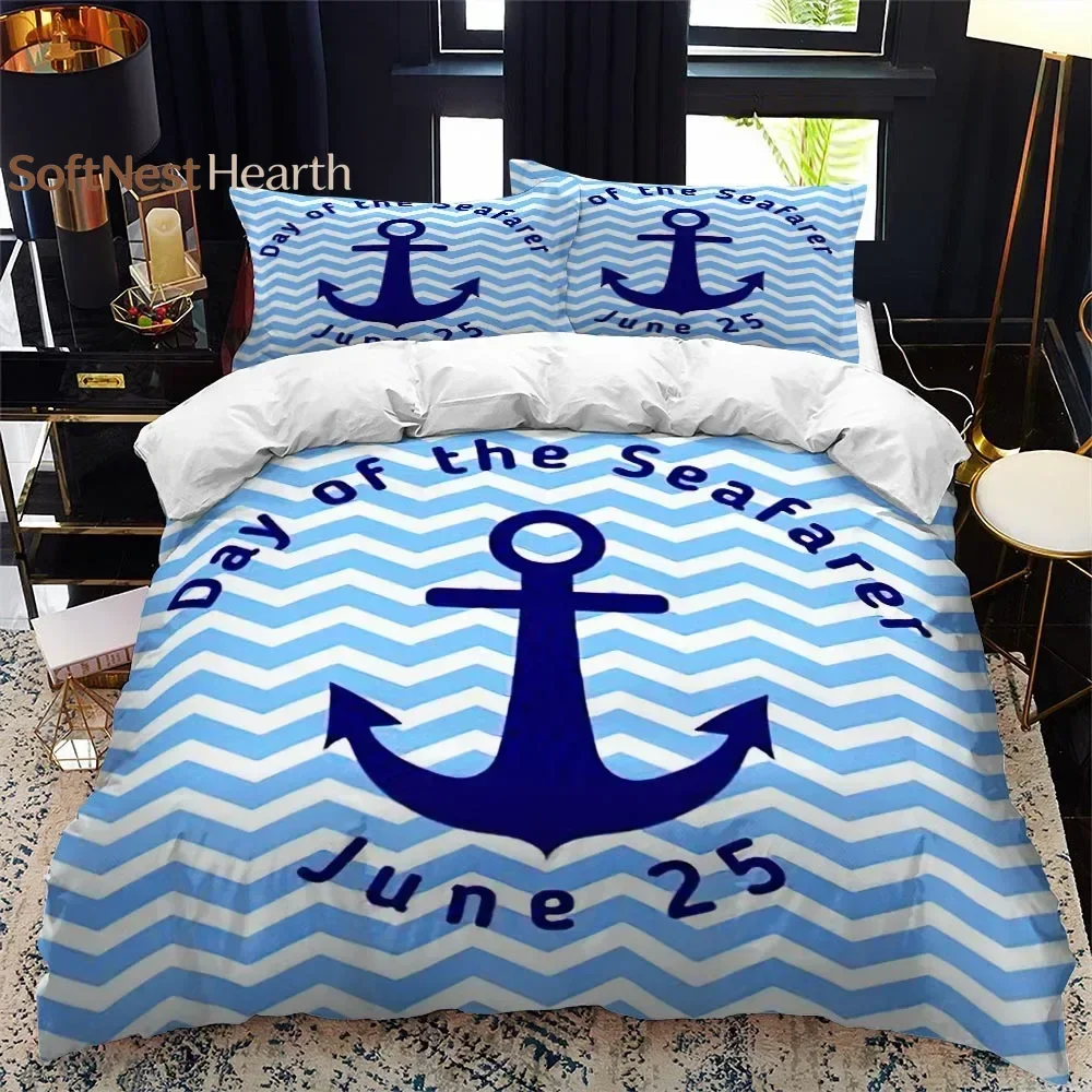 2026 Nautical Series Bedding Set Boys Girls Twin Queen Size Duvet Cover Pillowcase Bed Kids Adult Fashion Home Textileextile