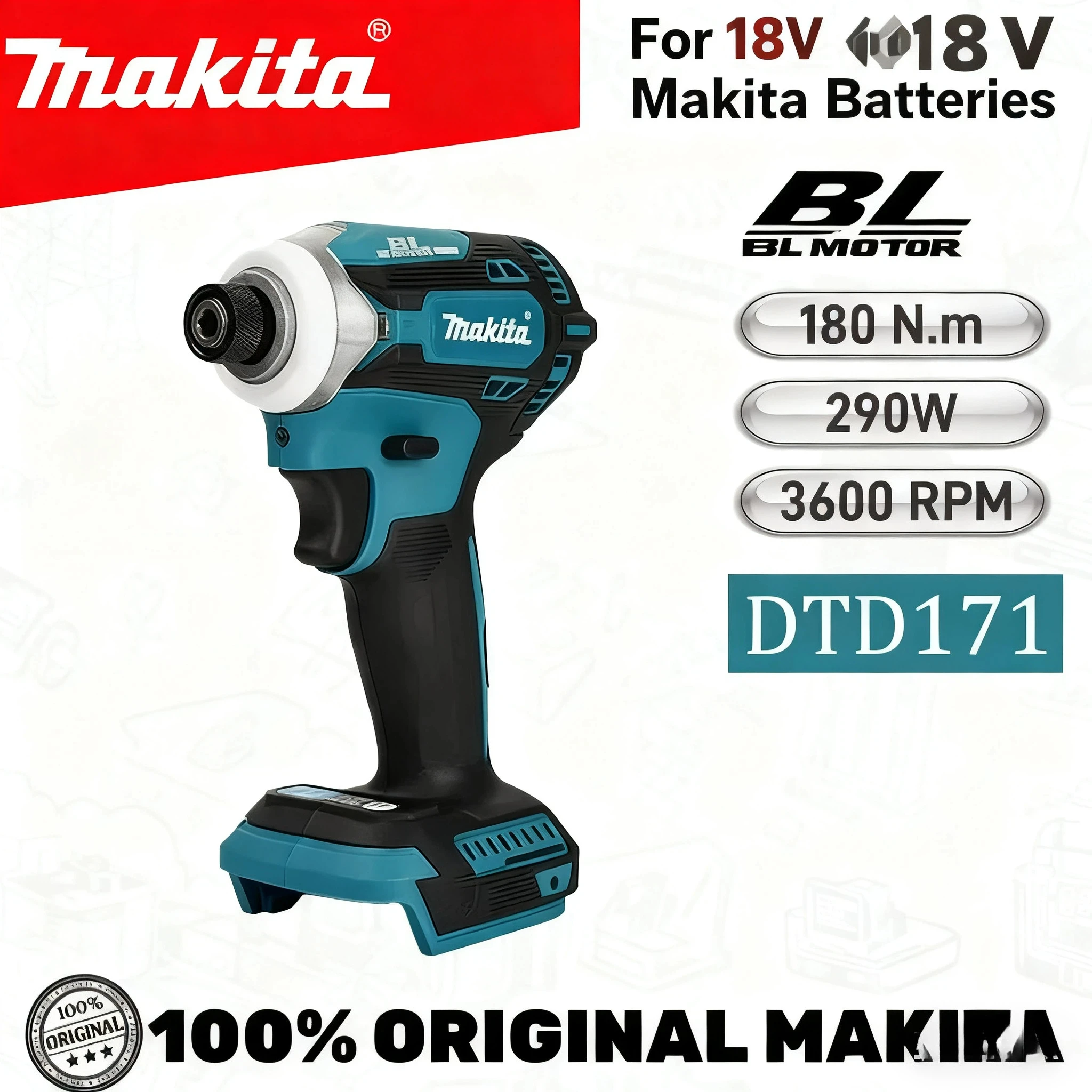 

Makita Impact Driver DTD171 Brushless Rechargeable Screwdriver Drills Cordless Power Tools 18V BL Motor Bare Tool Unit Tools