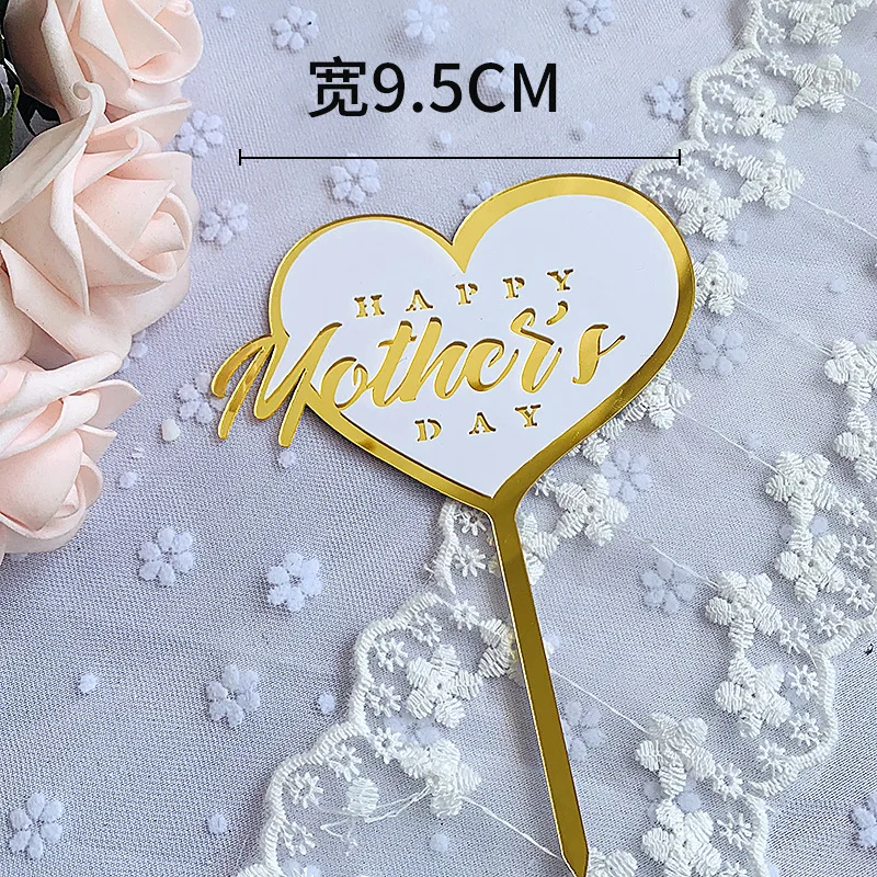 Happy Mother\'s Day Cake Topper Acrylic Cake Top Flag Cake Decorating Supplies For Mum Mother Birthday Celebration Party Decor