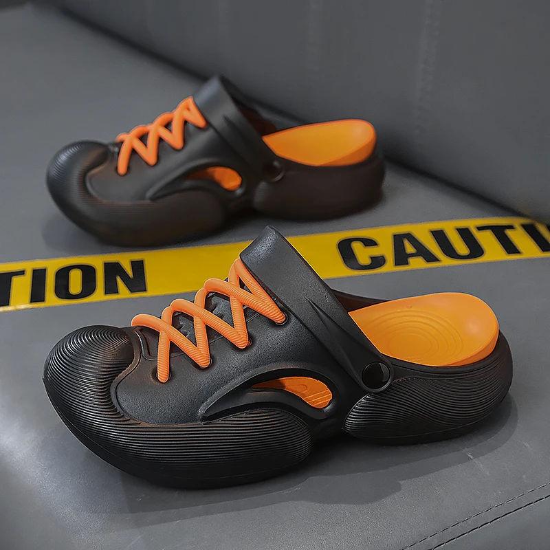 

Men's Casual Slippers Summer New Soft-sole Comfort Hole Shoes Outdoor Non-slip Waterproof Garden Shoes Fashion Lace Up Sandals