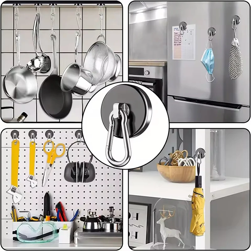 Strong Neodymium Magnetic Hooks 360°Rotation Carabiner Magnet Ring Keychain Hook for Home Refrigerator Kitchen Bathroom Hanging image 6