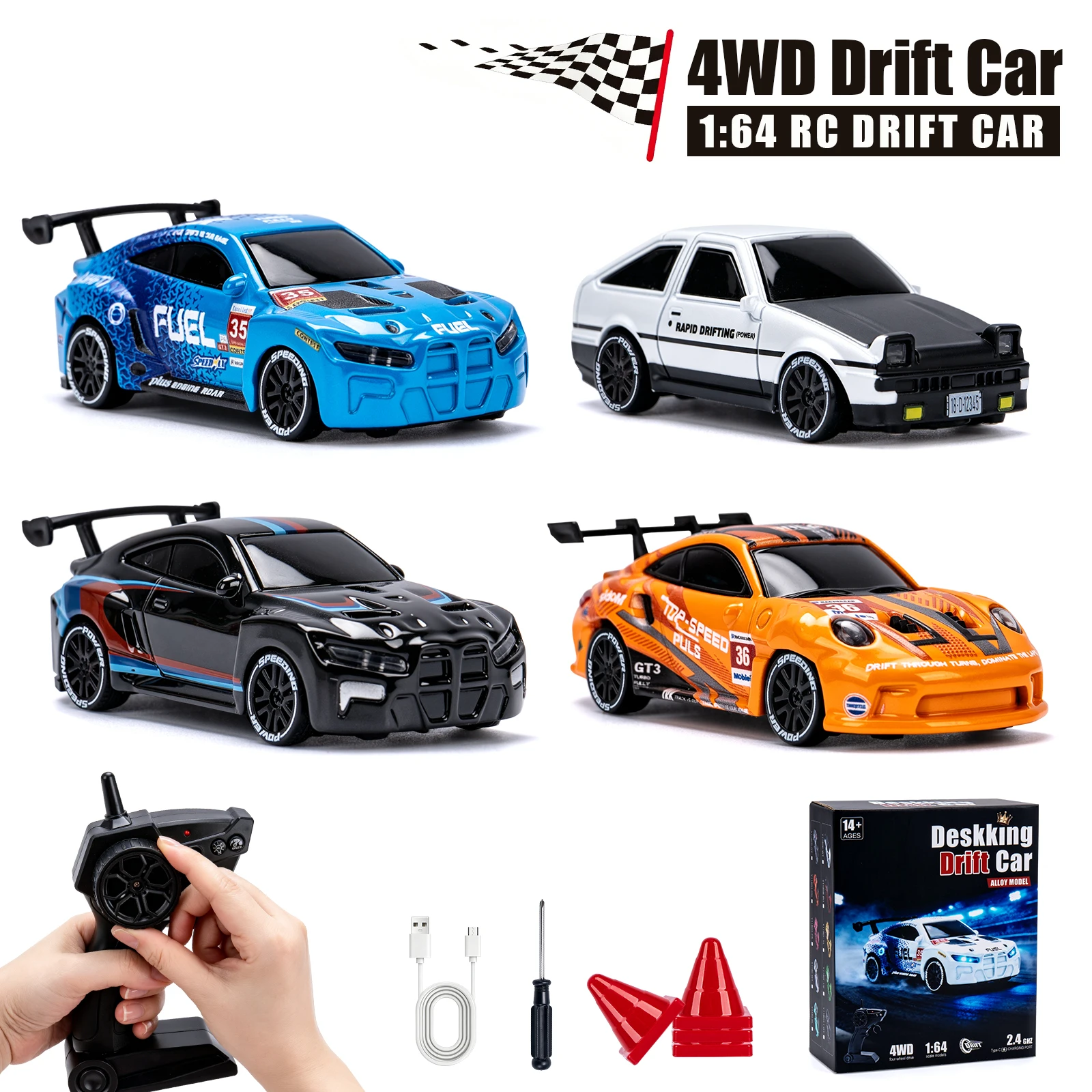 1/64 High Speed Drift RC Car Mini Racing Model with Light 2.4G 4WD Remote Control Car Cars Desktop Full Proportion Cars Gifts