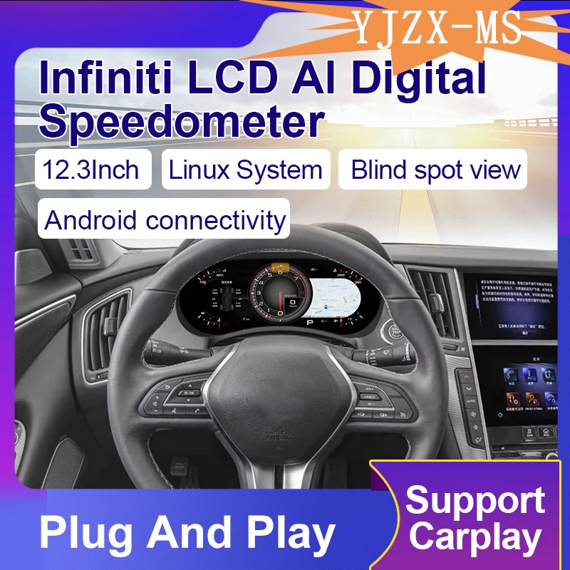 

Цифровая приборная панель KD для Infiniti Q50/Q50L/Q60 2013-2024, 12,3-дюймовый ЖК-дисплей с CarPlay, Android Auto и GPS