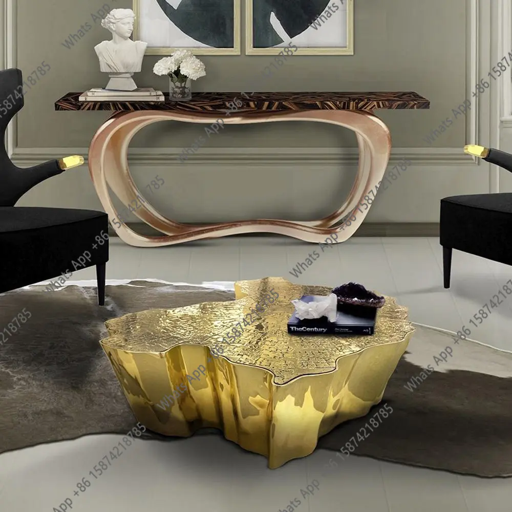 Italian light luxury tree root coffee table etching stainless steel coffee table modern special-shaped designer fashion
