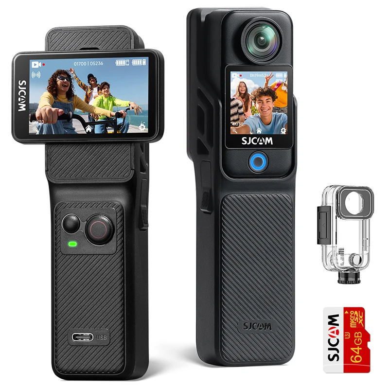 SJCAM C400 4K Action Camera With Rotating Touch Screen Pocket Handheld Vlog Camera Waterproof For Travel Cycling Outdoor Sports