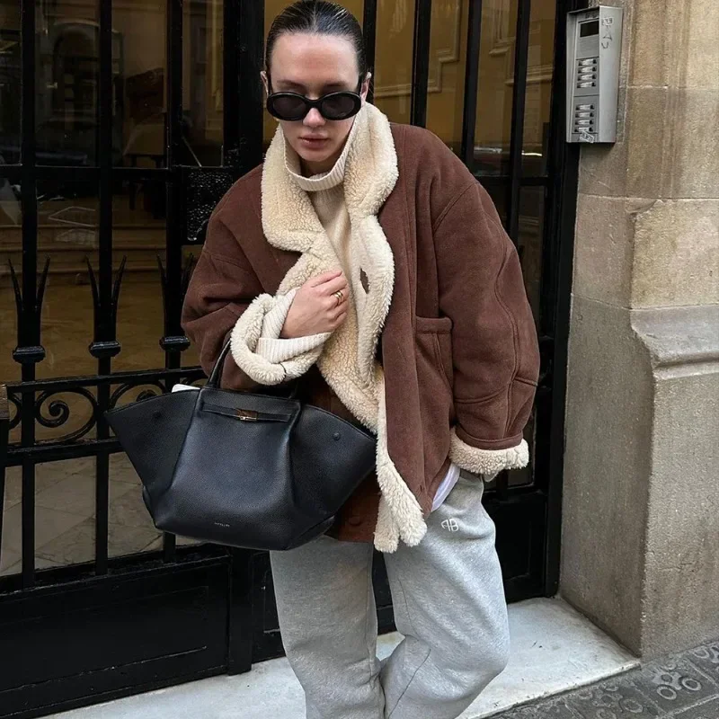 

Повседневная утолщенная куртка, женская осенне-зимняя теплая верхняя одежда из овечьей шерсти в стиле ретро, офисная свободная дорожная куртка, женская одежда