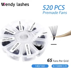 Wendy Lash premowane rosyjski wentylator objętościowy 3D/5D/6D/10D/14D/16D przedłużanie rzęs cienki korzeń ostry spiczasty trzon 520 luźne rzęsy wachlarzowe