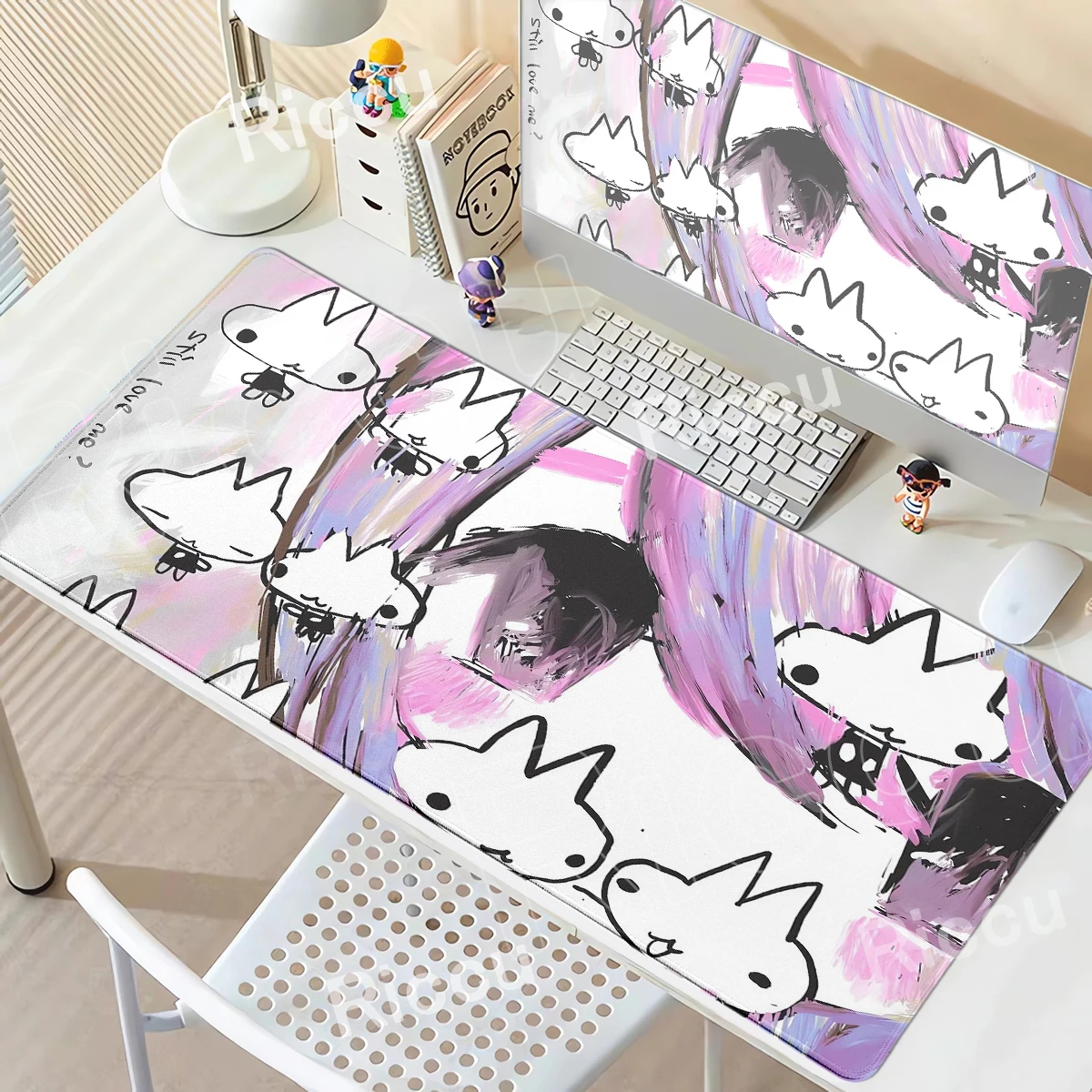 Pink Cute Anime Girl Rabbit Rubber Desk Mat Japanese Moe Mine Art Mousepad for Kawaii Room Gaming Large Anti-Slip PC Accessories