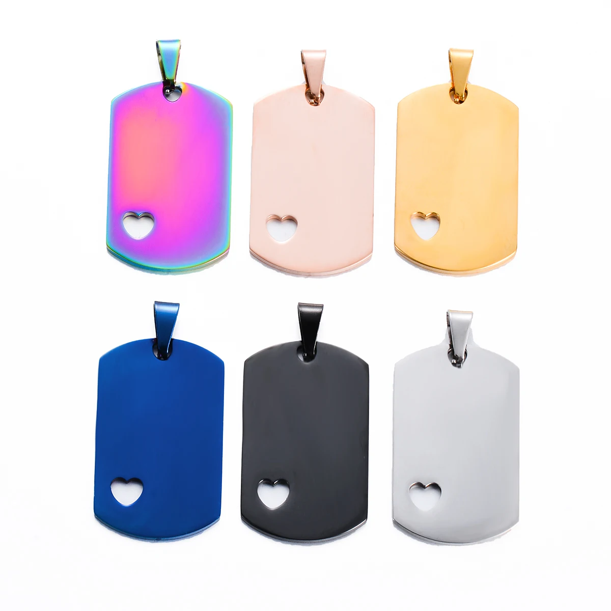 5Pcs Wholesale 5 Colors Military Tag Jewelry with heart Stainless Steel Necklace Pendant High Polished Necklace