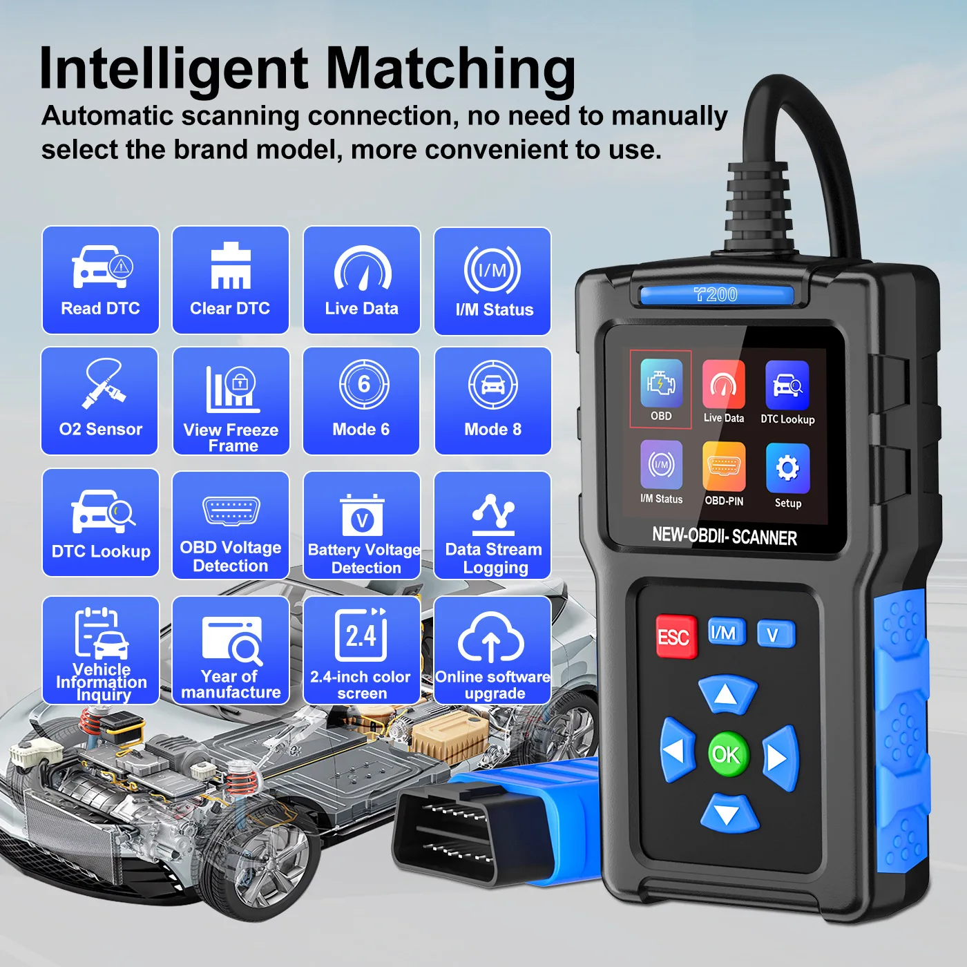 2026  T200 Car Scanner OBD2 Code Reader Fault Digital Display Automobile Diagnostic Tools Engine Analyzer I/M Ready Tester