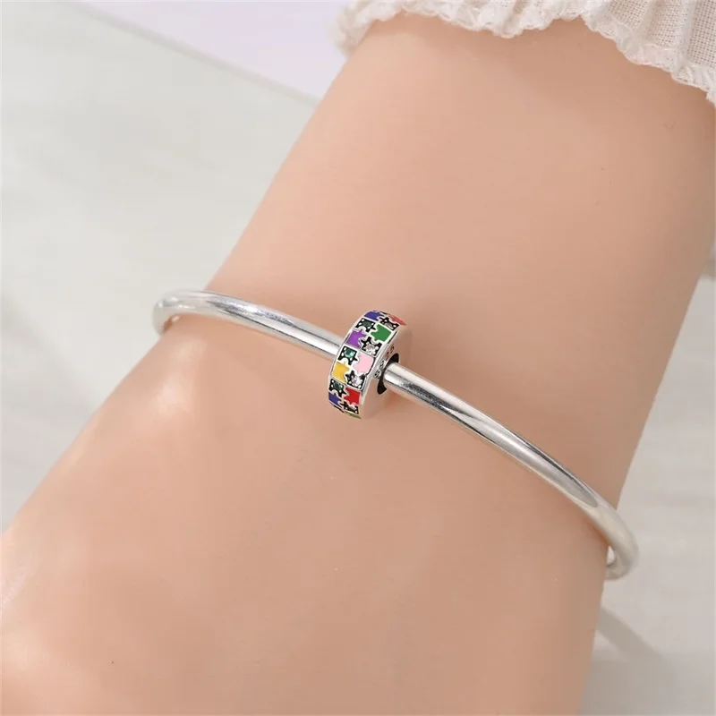 

925 Sterling Silver Colorful Puzzle Charms Beads Sparkling CZ Zircon Dangle Fit Original Bracelet DIY For Women Jewelry Gifts
