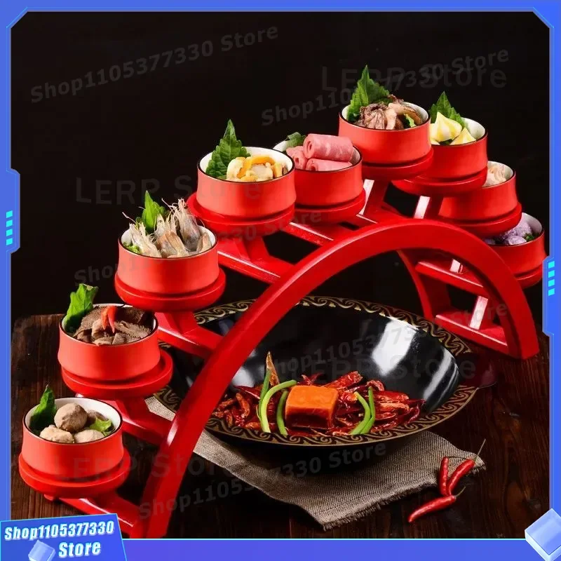 Multi Tier Arch Bridge Platter for Hot Pot Restaurant Display Rack Step Ladder Arrangement Plate BBQ Specialty Tableware