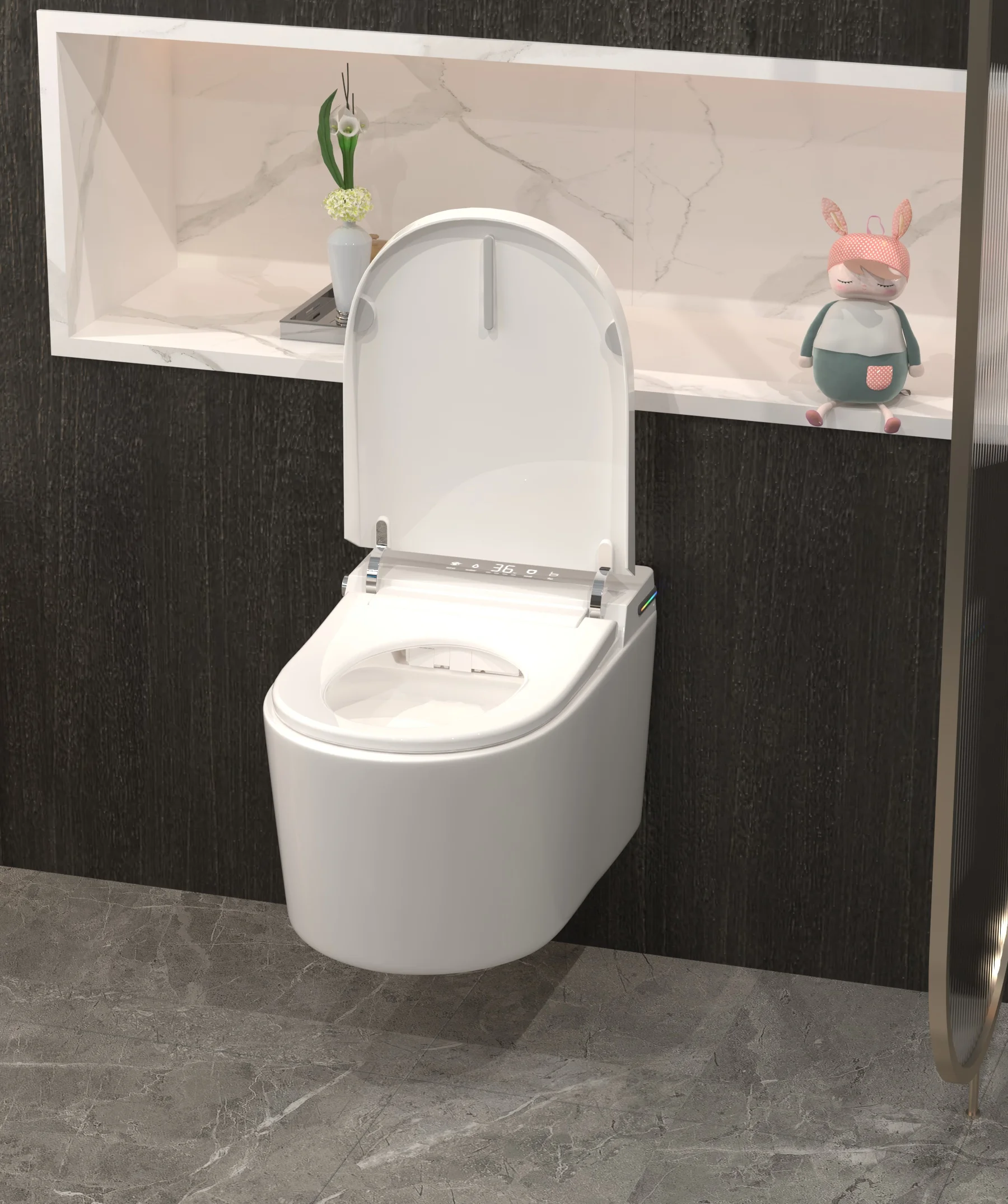Wall Mounted Smart Toilet Automatic Lid Foot Sensor Flush Water Pressure Boost Hands-Free Intelligent Toilet 220V