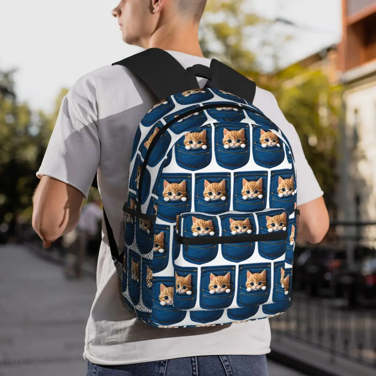 Adorable Kitten In My Jeans Pocket For Cats Lovers Backpack Student BookBag Children School Bag Shoulder Bags for Men Women