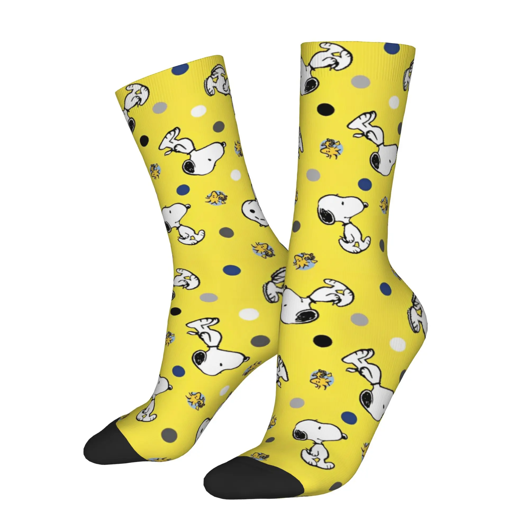 Crazy Design Yellow S-Snoopys Woodstock Sports Socks Cartoon Polyester Crew Socks for Women Men Non-slip