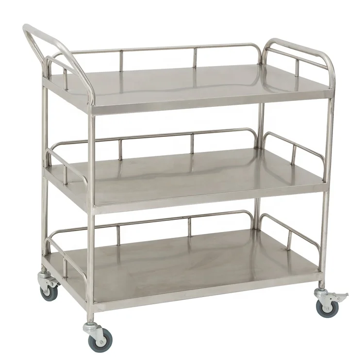 3 Shelves Medical Stainless Steel Utility Cart Wound Dressing Trolley With Wheels CY-D405