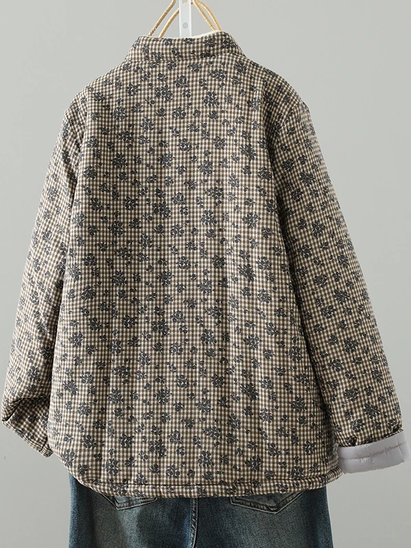 Thiened-abrigo de invierno de algodón para mujer, abrigo Retro con estampado de Sle, corte holgado, largo, cuello levantado, cierre de un solo botón