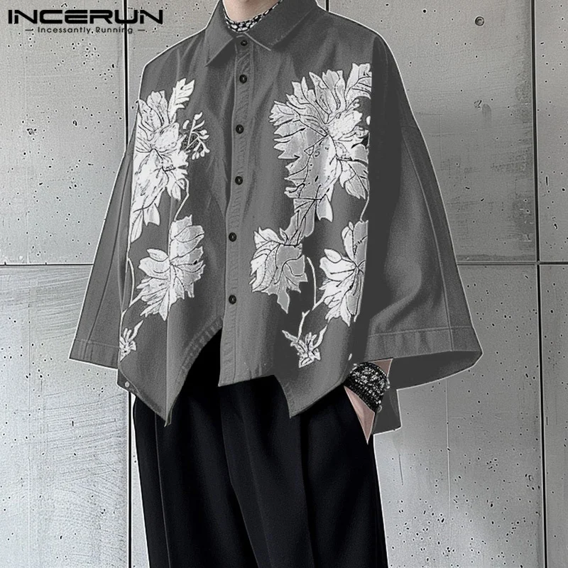 

INCERUN Tops 2024 Korean Style Fashion Men Printed Pattern Loose Shirts Leisure Male Hot Selling Long Sleeved Lapel Blouse S-5XL