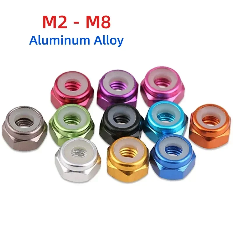 Colorful Anodized Aluminum Alloy Nylon Insert Locking Hex Nut M2 M2.5 M3 M4 M5 M6 M8