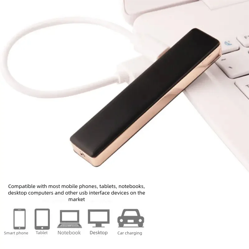 Windproof slim strip lighter new hot selling creative metal USB charging portable electronic cigarette lighter
