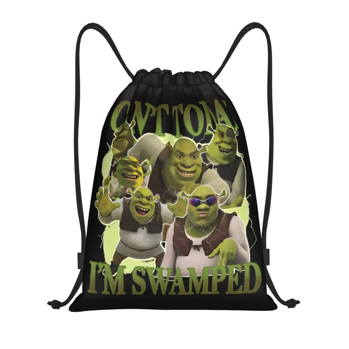 Can't Today I'm Swamped Funny Shreks Drawstring Backpack Sports Gym Bag String Sackpack for Hiking