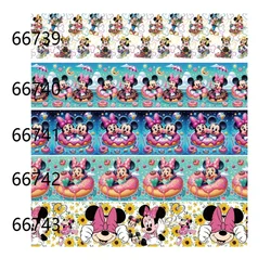 5Yards Disney Summer Mickey Minnie Mouse Ribbons Cartoon Grosgrain Ribbon for Hairbows Craft Materials DIY