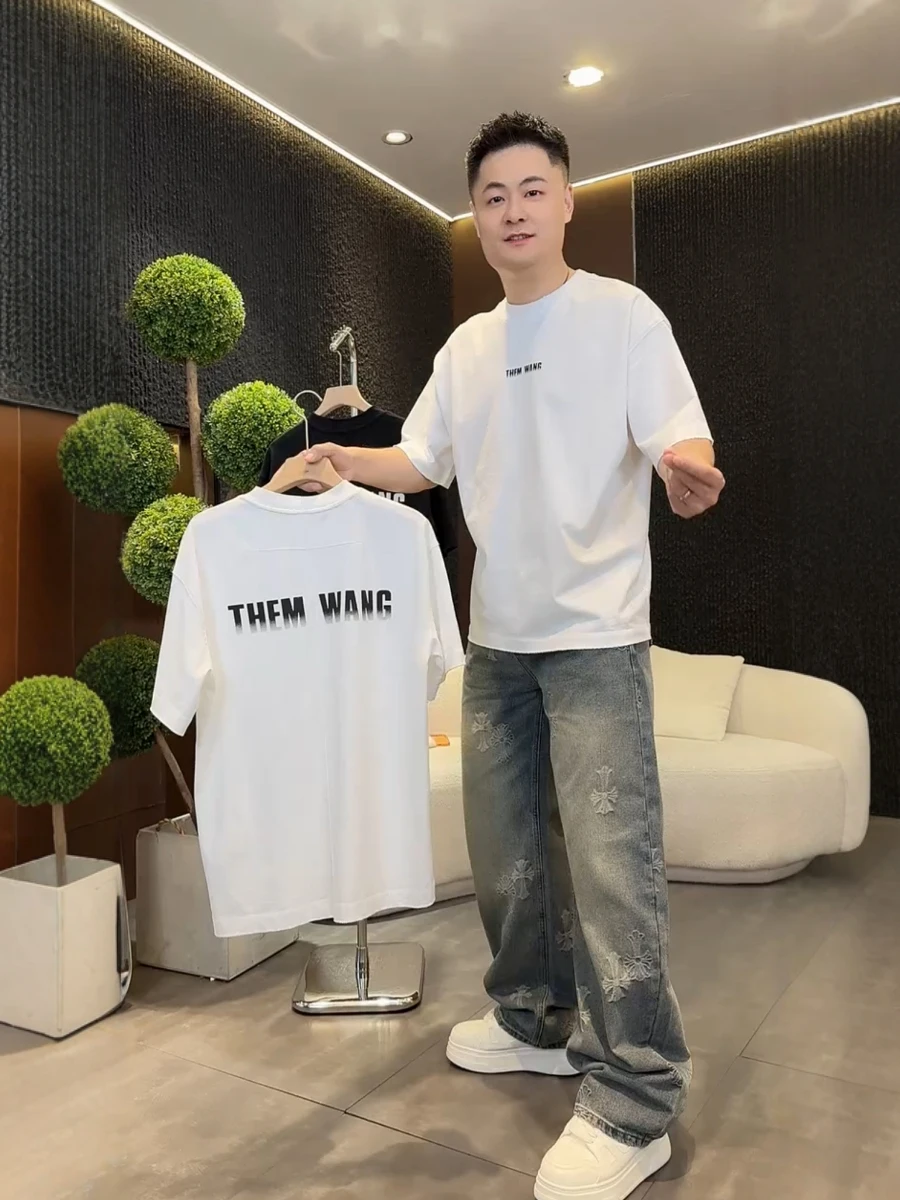 

Модная повседневная мужская футболка с коротким рукавом, лето 2026, удобная, плотная, с буквенным принтом, круглый вырез, топ