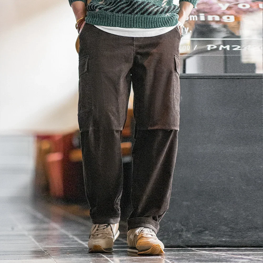 

Винтажные хлопковые вельветовые брюки Maden со складками-аккордеонами, свободные повседневные коричневые брюки для мужчин, универсальные брюки на осень и зиму