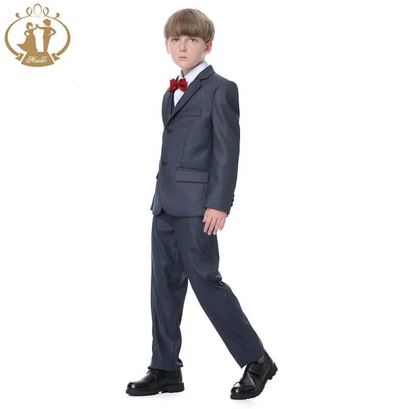 Boys Dark Grey Wedding Suit Kids Formal Blazer Clothing Set Gentleman Children Day Graduation Chorus Performance Dress Costume