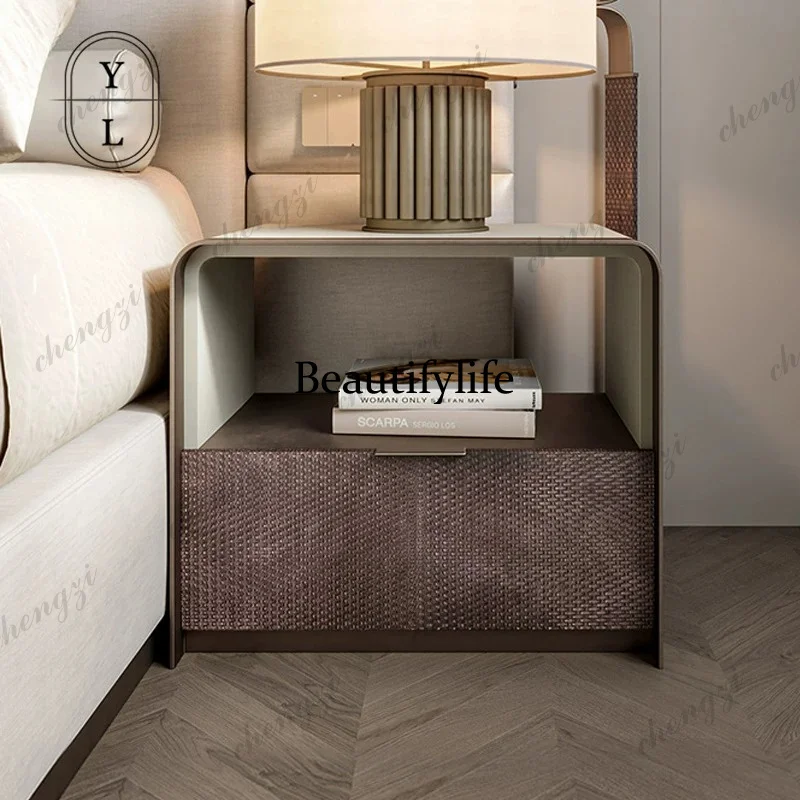 YL Italian light luxury bedside table, high-grade leather, simple model room, bedside table, locker, storage cabinet customizati