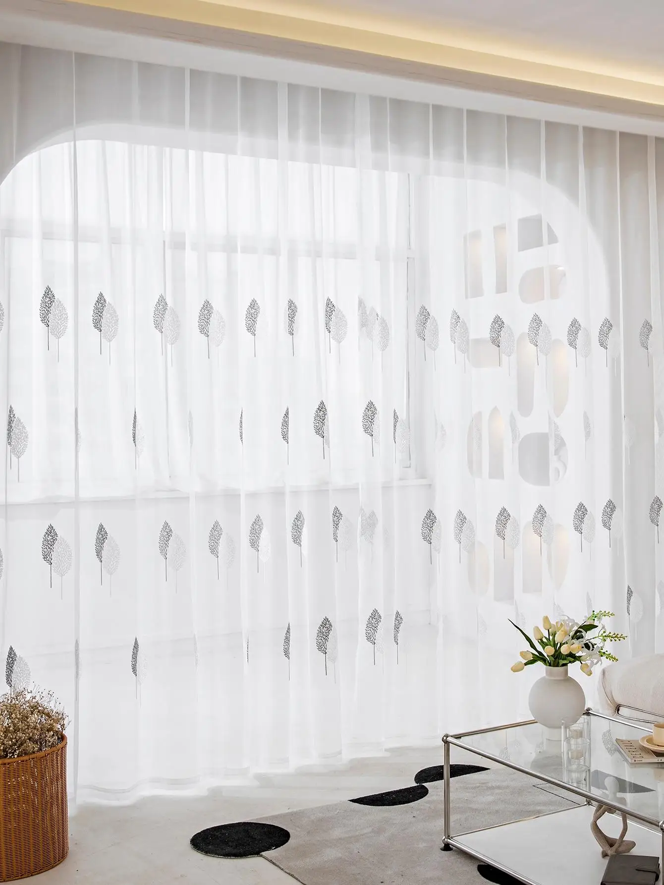 Simple modern two-color tree exquisite embroidered gauze curtain for bedroom living room study 1PC