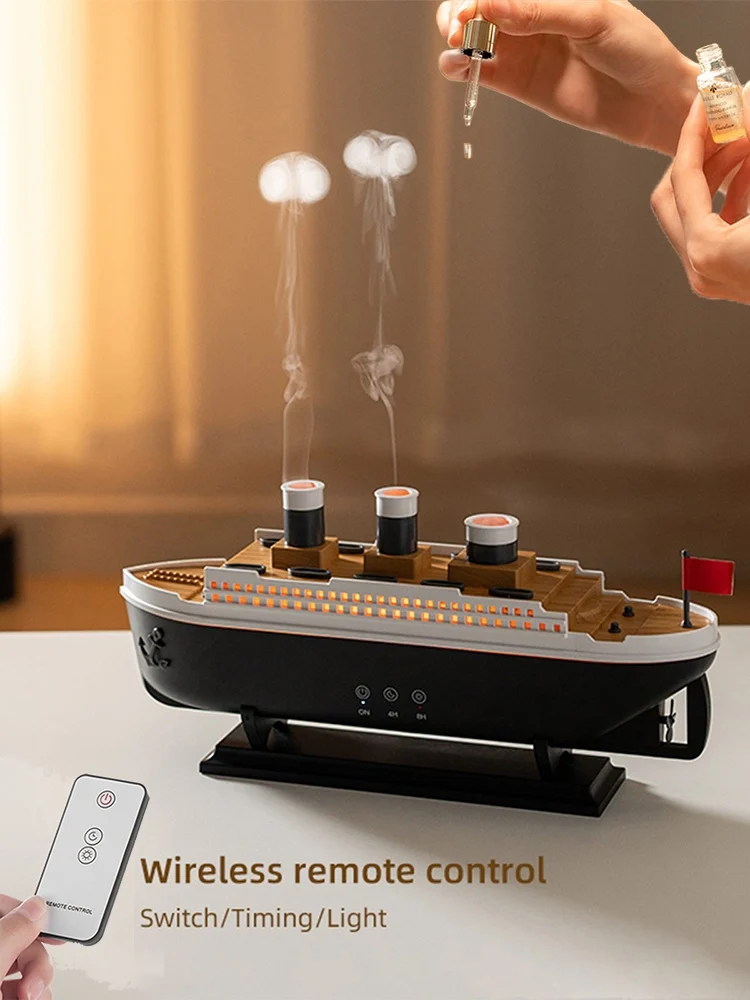 Titanic Cruise Ship Diffusers for Essential Oils Aromatherapy Air Humidifier with Remote Control Jellyfish Spray Aroma Diffusers