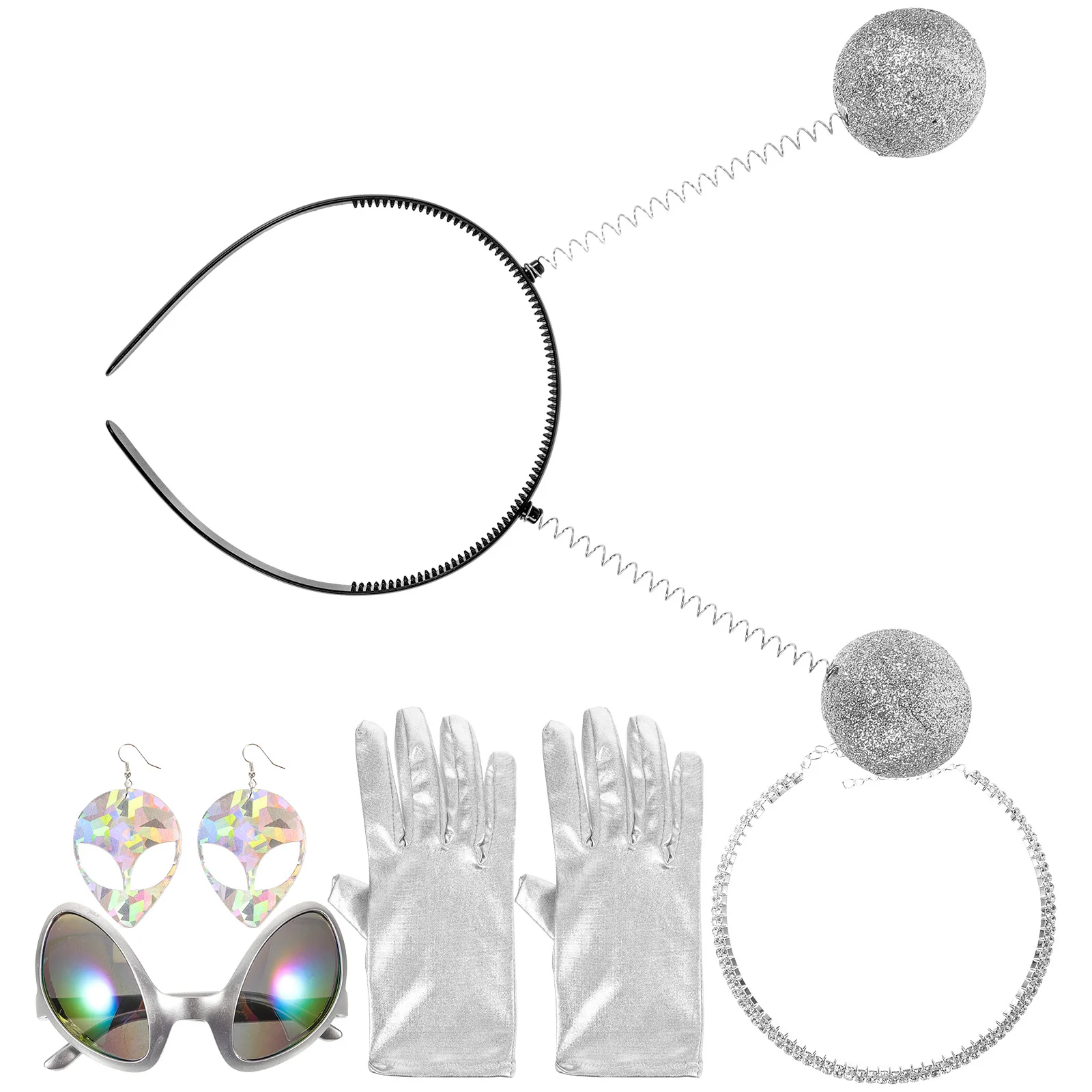 1 Set Party Stirnband Brille Handschuhe Halskette Ohrringe Cosplay Kostüm Zubehör Alien Antenne Requisiten Festival Event