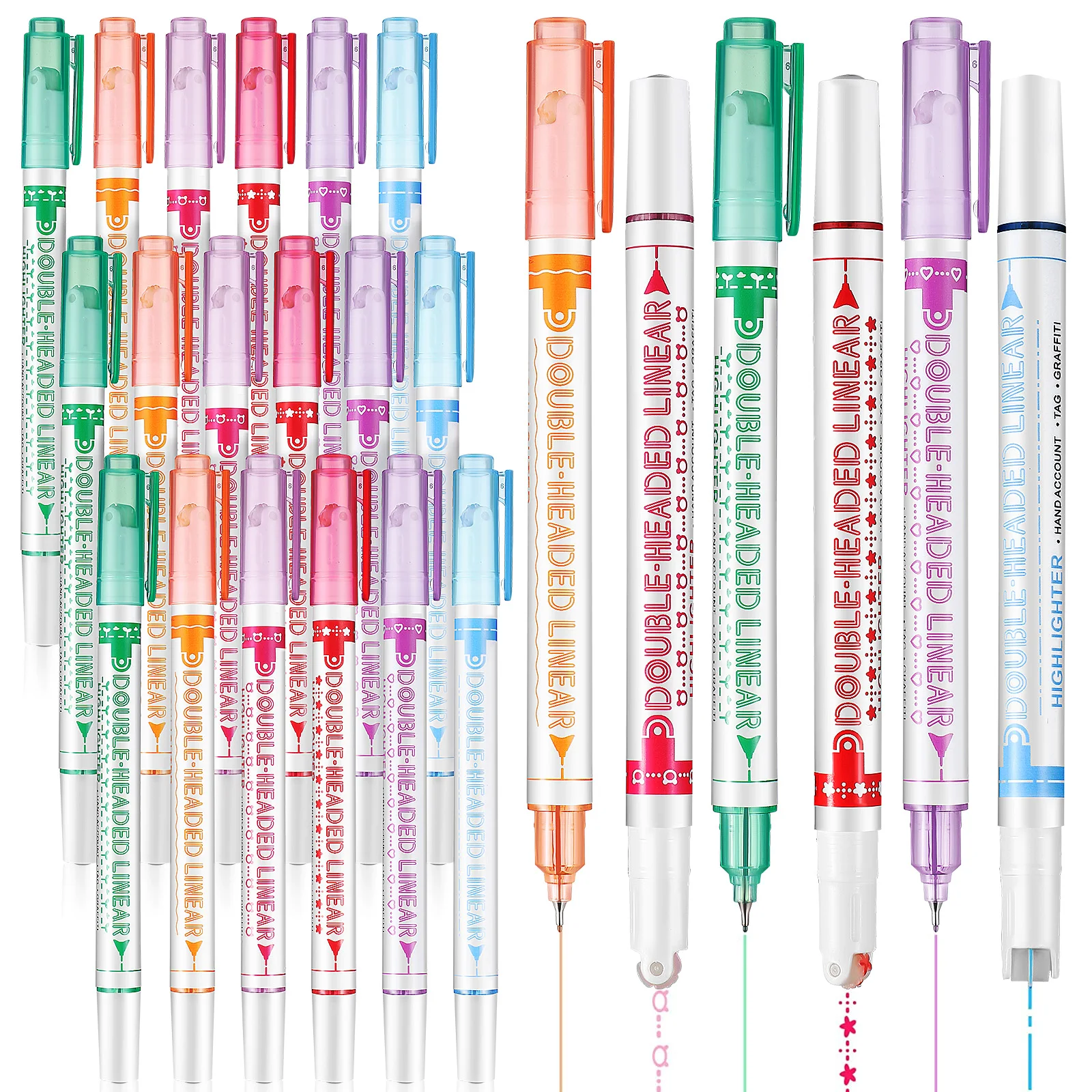 

Dual Tip Fluorescent Highlighter Pens 24Pcs Assorted Curve Highlighters Planner Pens Crafts School Supplies