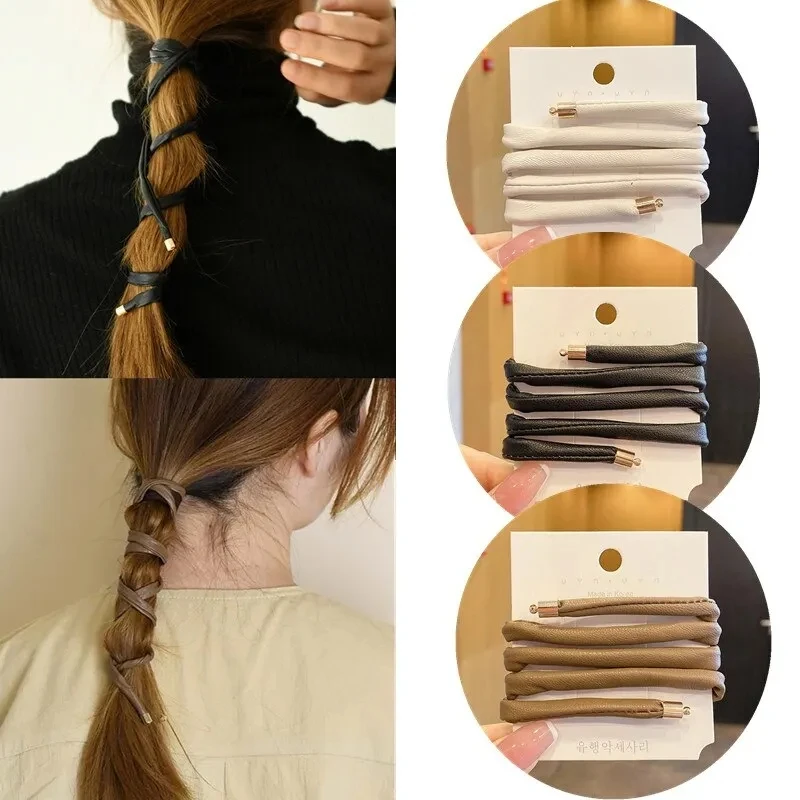 1-2 Stück Persönliche PU-Leder Haargummis für Frauen, Haarbänder zum Flechten, Pferdeschwanzhalter, Einfache Haarbänder, Scrunchies Accessoires