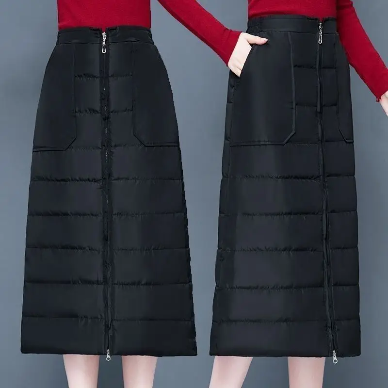 

High Waist A-Line Midi Skirt Women's Thiened Winter Warm Windproof f-High Waist Slimming Sli Chinese Sle Polyester...
