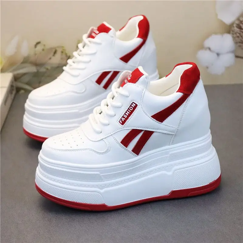 10CM 12CM Genuine Leather Women Casual Shoes Platform Wedge Heel Sneakers White Platform Sneakers Shoes Chunky Platform Shoes