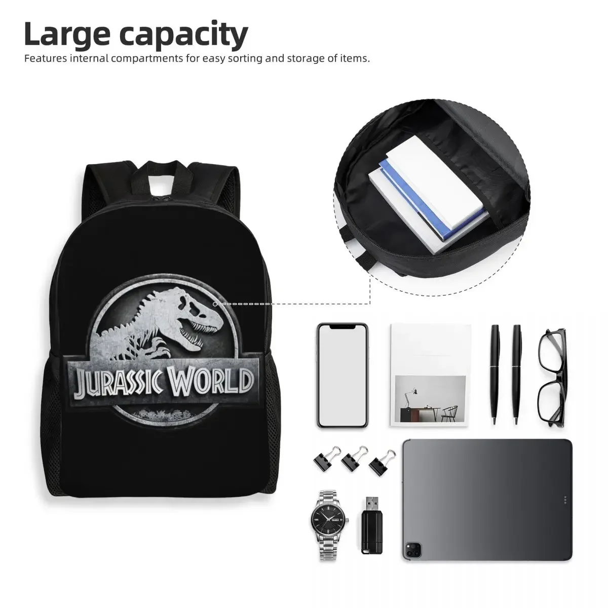 Jurassic Park Travel Backpack Men Women School Laptop Bookbag Dinosaur Print College Student Daypack Bags