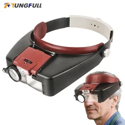 Yeni 10X kafa büyüteç gözlük kask tarzı büyüteç Lens tamir için LED işıkları mikroskop izle takı okuma