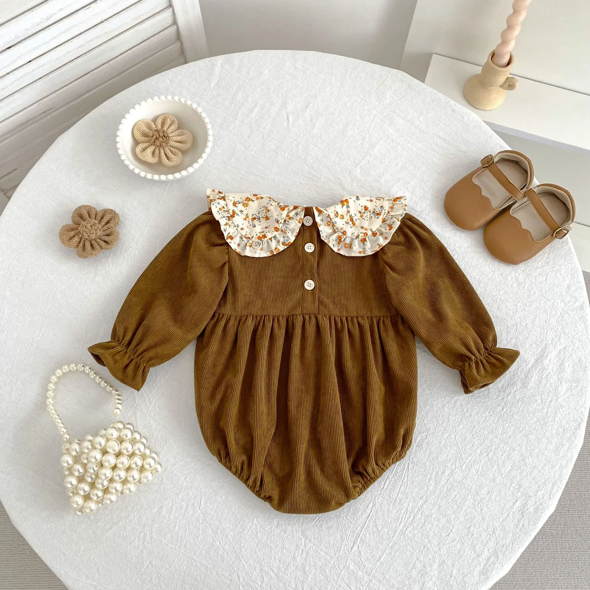 Frühling Vintage Neugeborenen Baby Mädchen Strampler Cord Baby Strampler Infant Floral Body Kleinkind Onepiece Baby Kleidung – Detail 8