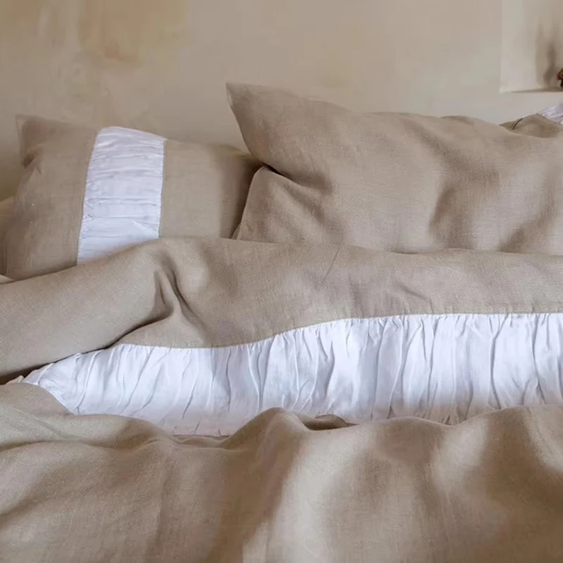 100% Linen Bedding Set with Duvet Cover Fitted Sheet and Pillowcases Soft Customizable Bed Linen Set Doube King Quee Size