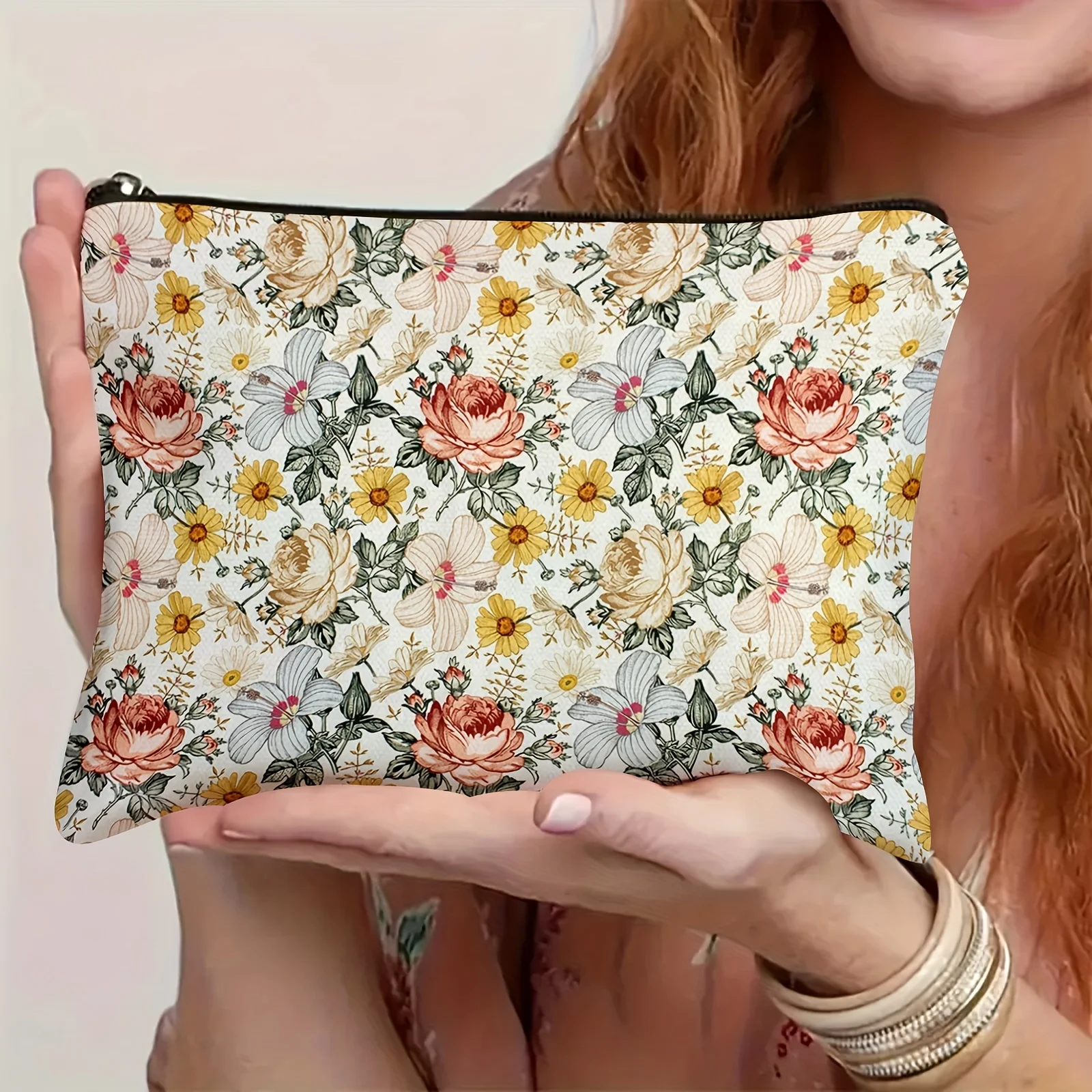 Un sac de maquillage de jardin vintage – Sac à fermeture éclair multifonctionnel mignon pour femmes, sac de rangement de bijoux