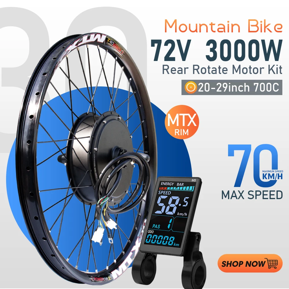 

MTX 72V 3000W Ebike Conversion Kit 20-29Inch700C Ebike Brushless Gearless Rear Rotate Hub Motor Wheel For Ebike Conversion Kit ﻿