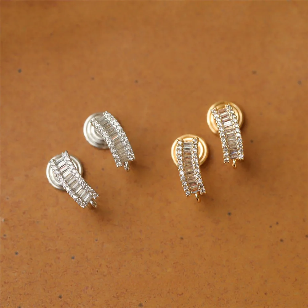 

Copper Plated Real Gold Heavy Industry Full Diamond 925 Silver Needle Stud Earrings DIY Handmade Charm Accessories