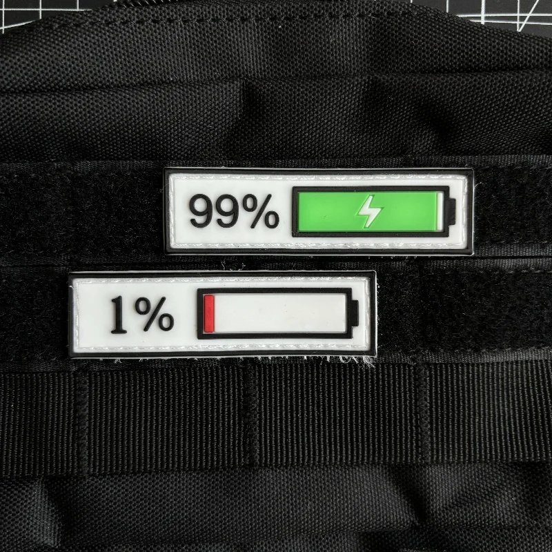 3D PVC  Battery Status Morale Badge 99% 1% Tactical Patch Patches for Clothing Hook and Loop Military Backpack Sticker Appliques